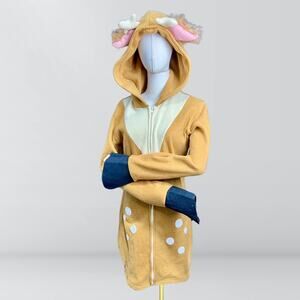 Whimsical Deer Hooded Long Sleeve Top in Mustard and Cream